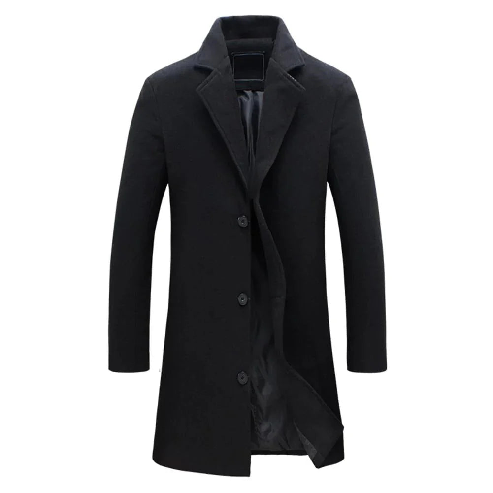 Mans lång vinterkappa med notch lapel