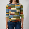 Färgblock Lång Ärmad Crew-Neck Top