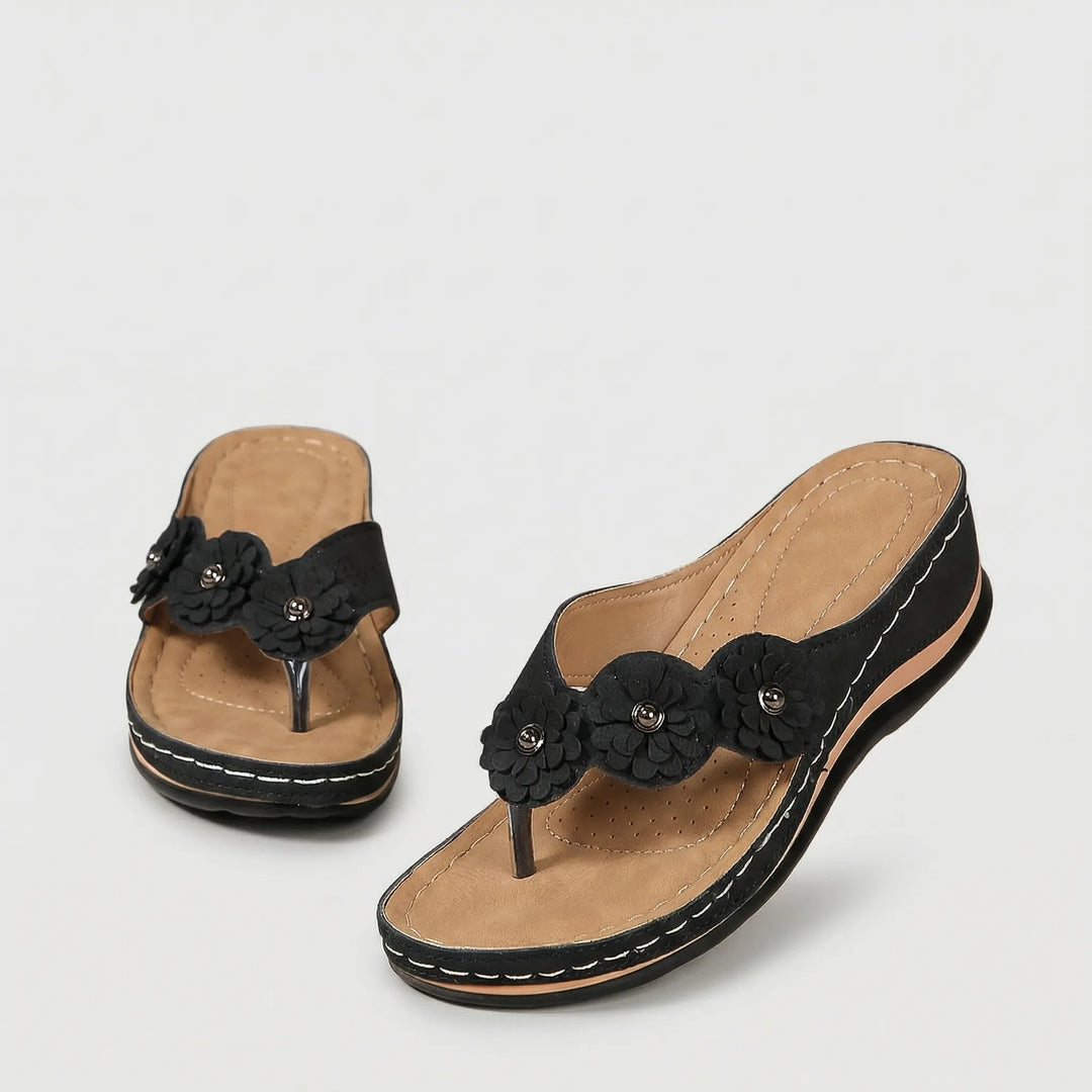 Blossandra - Wedge Flip-Flop Sandal With Floral Detail