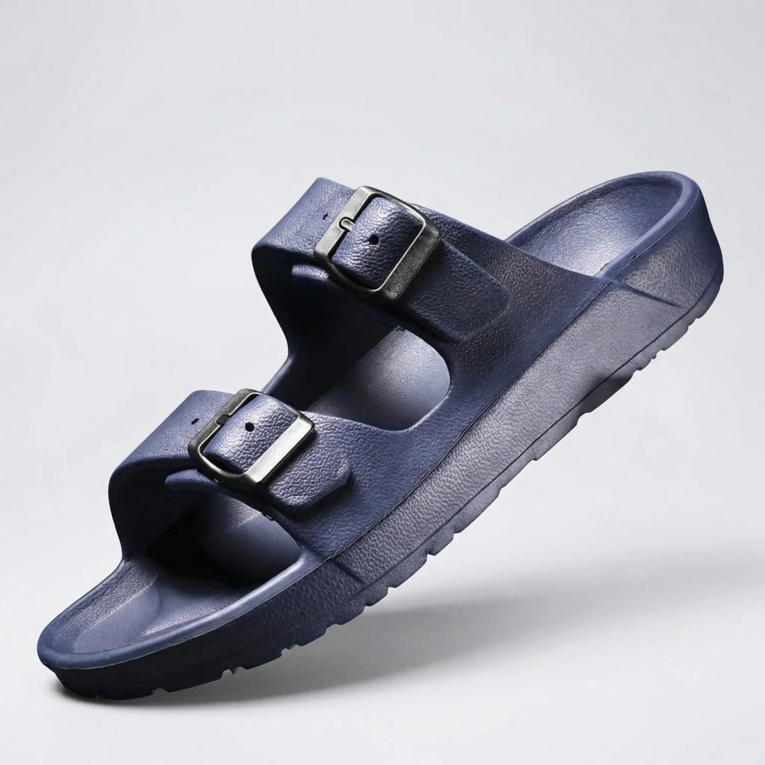 Buckivo - Double Buckle Open-Toe Slide Sandal