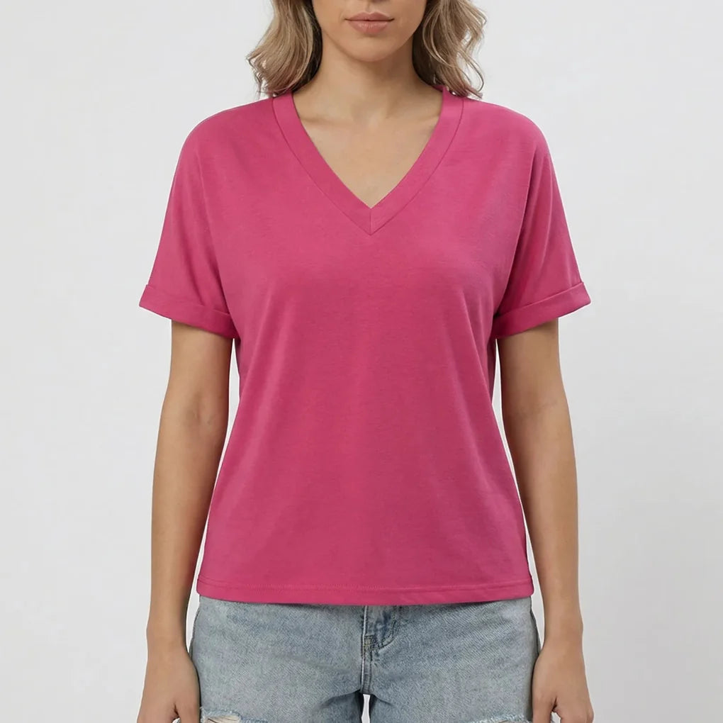 Casuvee - V-Neck Short Sleeve Casual Tee
