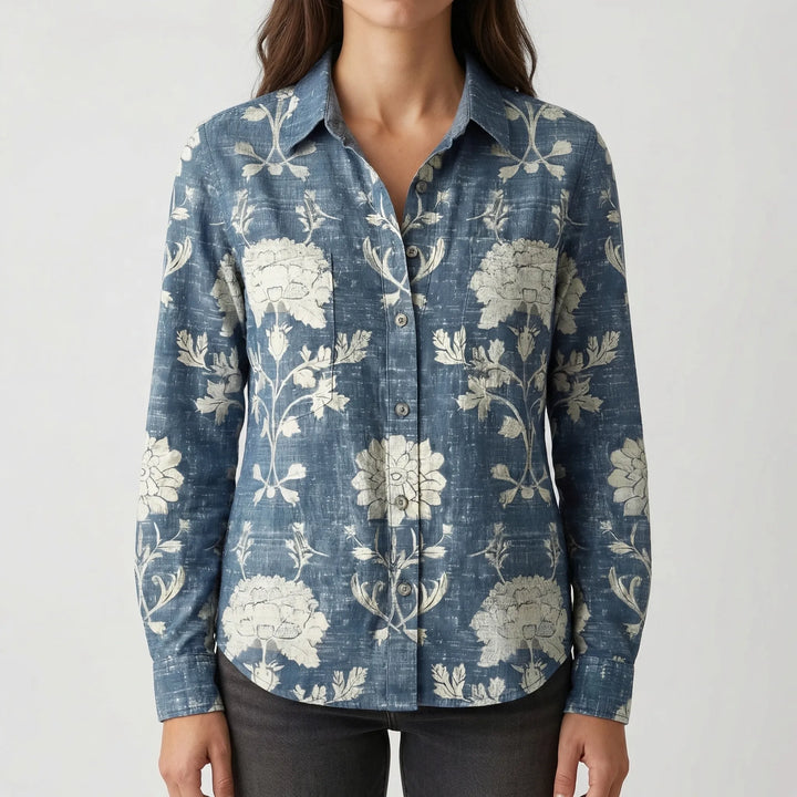 Clayvera - Boho-Print Long Sleeve Button-Down Shirt