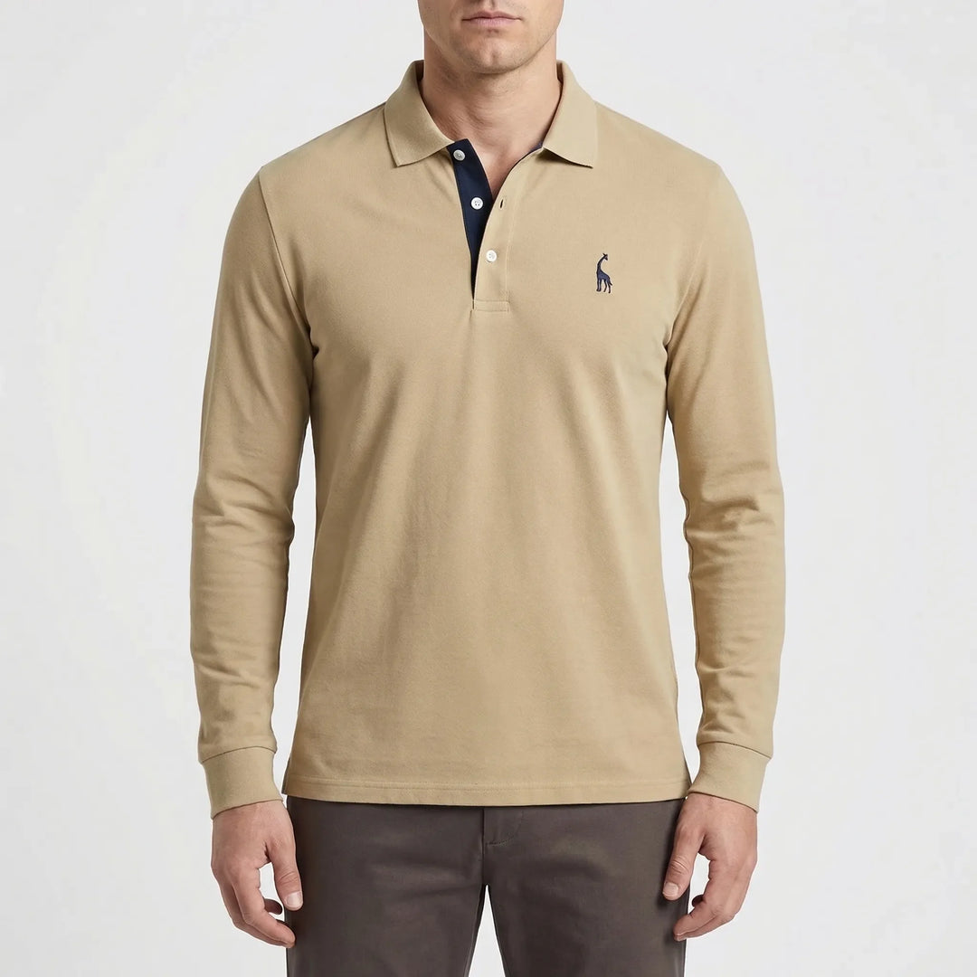 Colleno - Long-Sleeve Polo With Contrast Placket