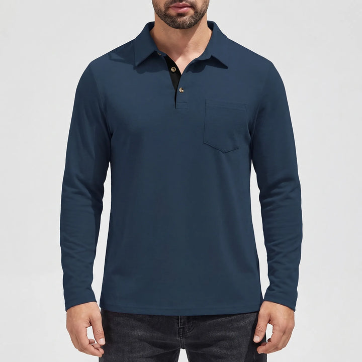 Collenzo - Long-Sleeve Polo Shirt With Chest Pocket