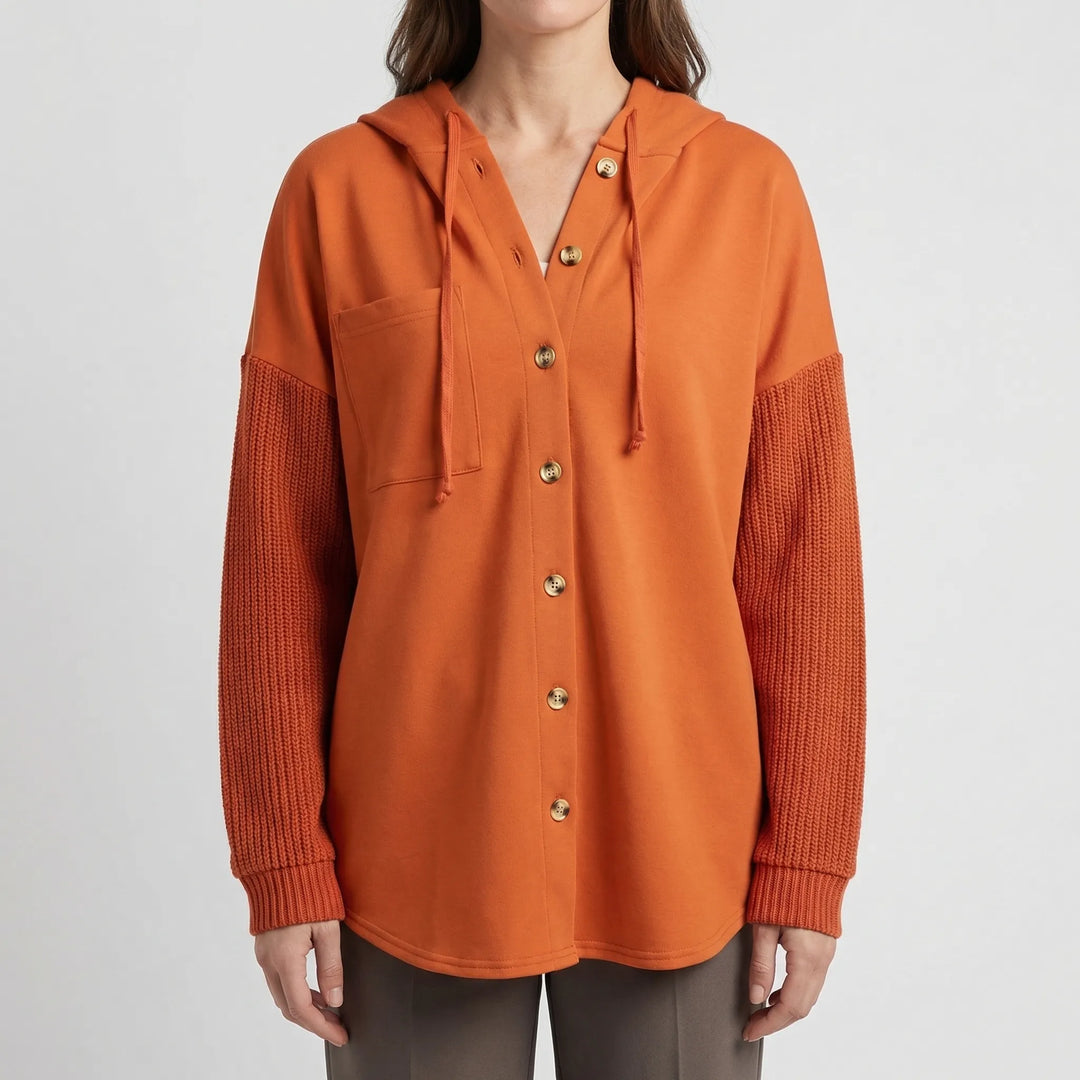 Cozlane - Oversized Hooded Button-Front Sweatshirt