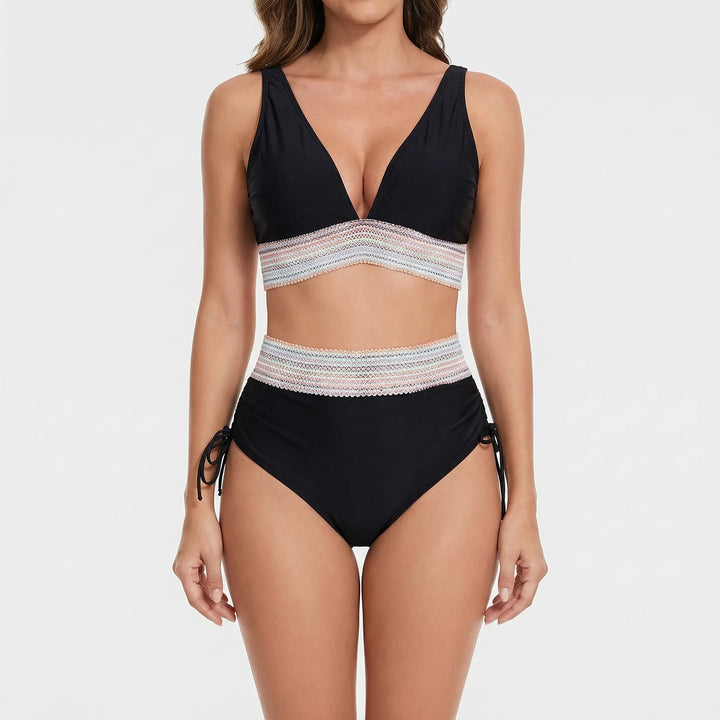 Currova - High-Waisted Color Block Bikini Set
