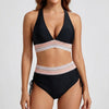 Högmidjad Färgblock Baddräkt Bikini Set