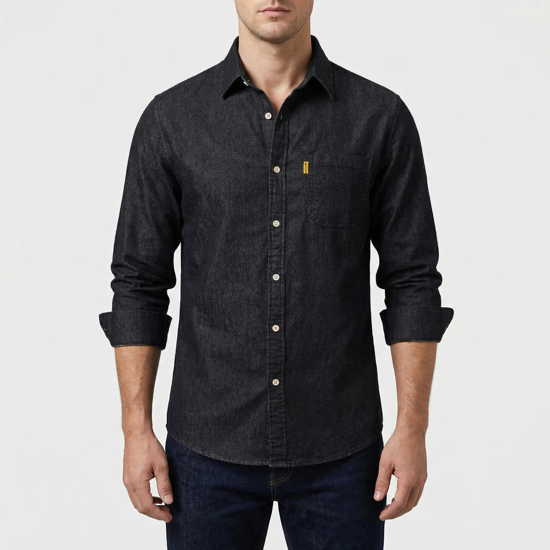 Denvoro - Long-Sleeve Button-Front Denim Shirt