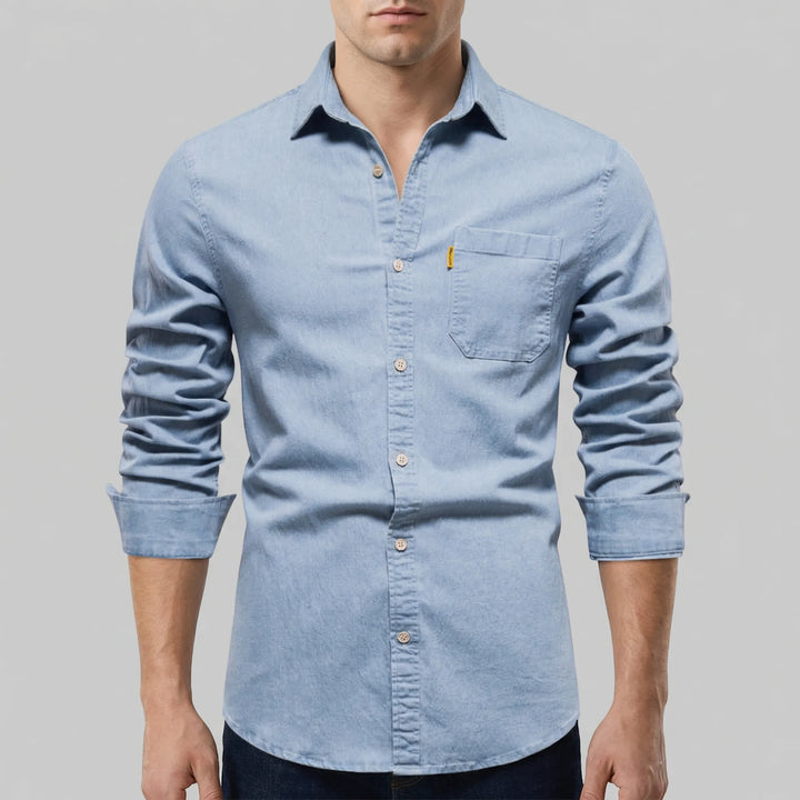 Denvoro - Long-Sleeve Button-Front Denim Shirt