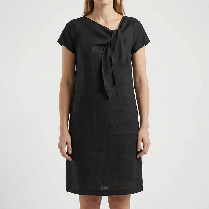 Eluvaine - Short Sleeve Bow Detail Mini Dress
