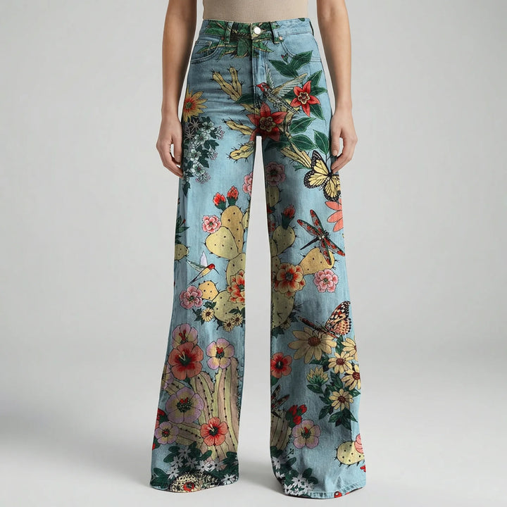 Florива - Full-Length Printed Wide-Leg Pants