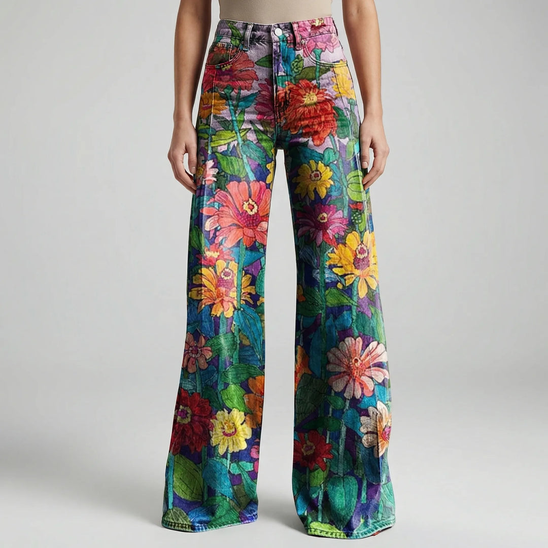 Florива - Full-Length Printed Wide-Leg Pants