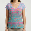 Kortärmad blommig V-hals T-shirt