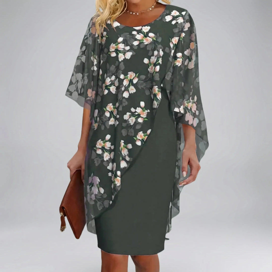 Florvane - Floral Overlay Midi Dress For Occasions