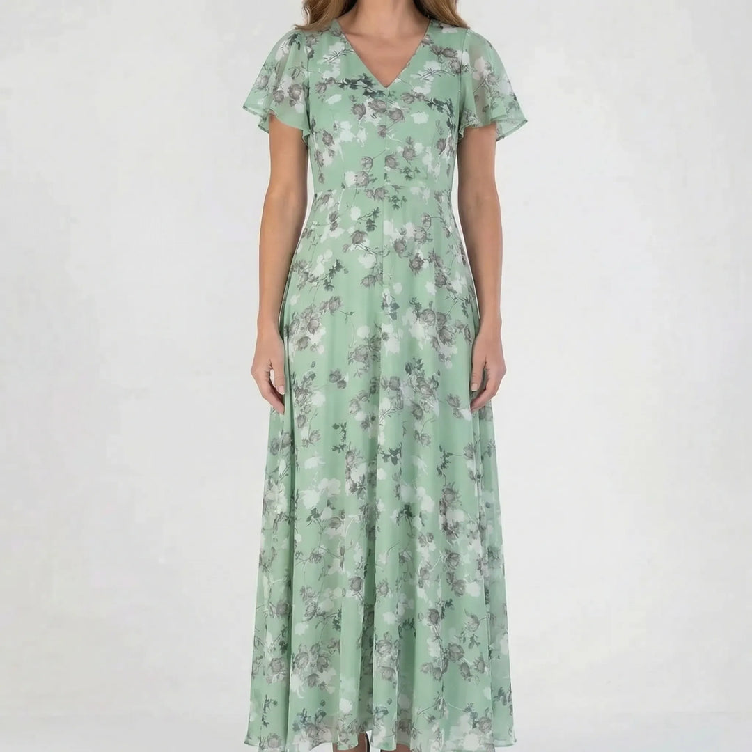 Florvelle - Floral Print Butterfly Sleeve Maxi Dress