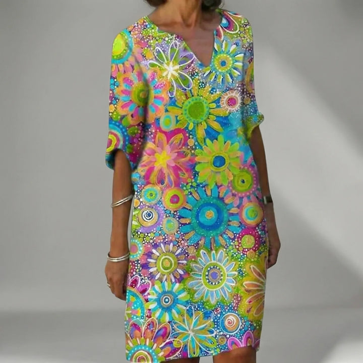 Florvida - Bold Floral Print Midi Dress