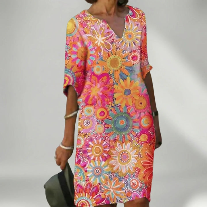 Florvida - Bold Floral Print Midi Dress