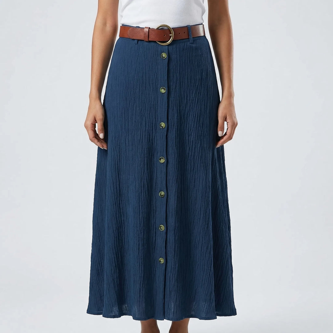 Flowvara - Long A-Line Monochrome Maxi Skirt