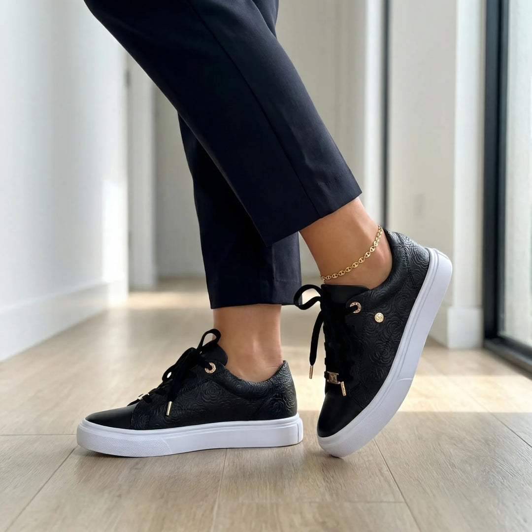 Glemsol - Embossed Platform Lace-Up Sneaker