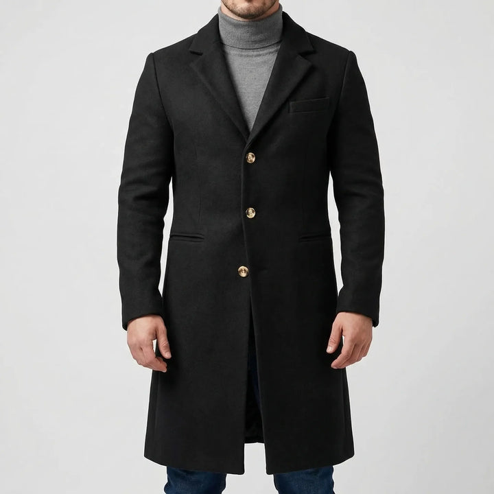 Gravlyn - Long Button-Front Lapel Coat For Men