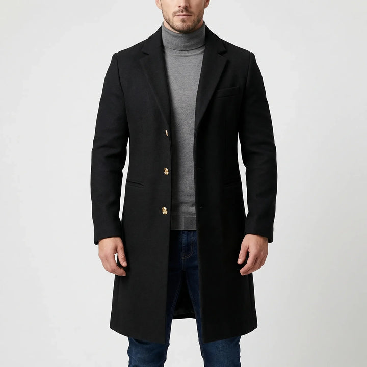 Gravlyn - Long Button-Front Lapel Coat For Men