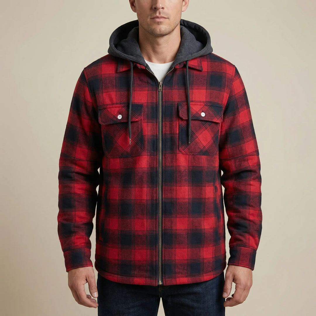 Gridloch - Hooded Plaid Shirt Jacket For Men