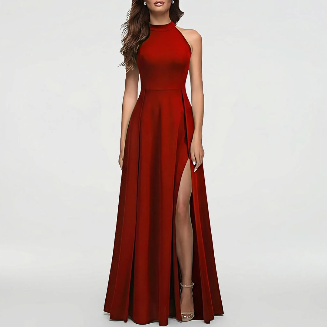 Halvora - Halter Neckline Floor-Length Bridesmaid Dress