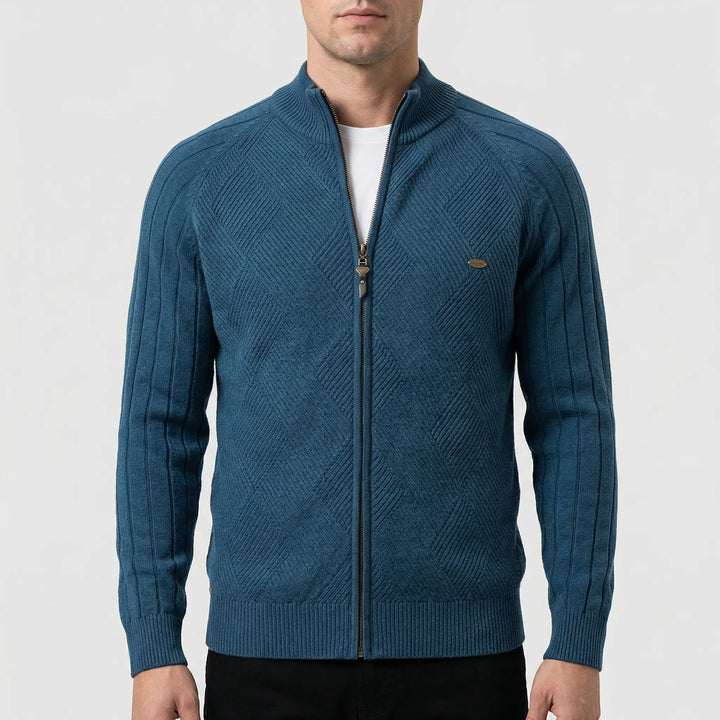 Karvex - Full-Zip Stand Collar Cardigan Sweater