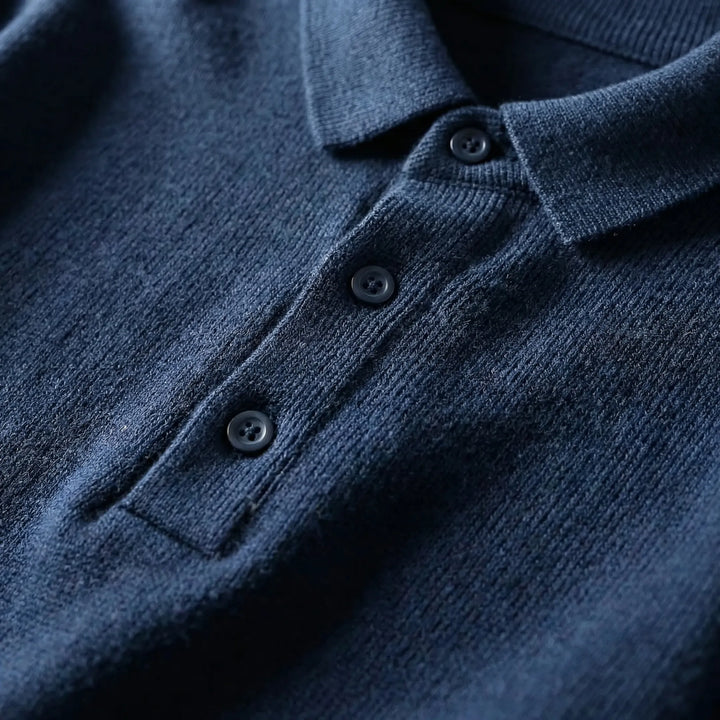 Klassivo - Fine-Knit Long Sleeve Polo Sweater