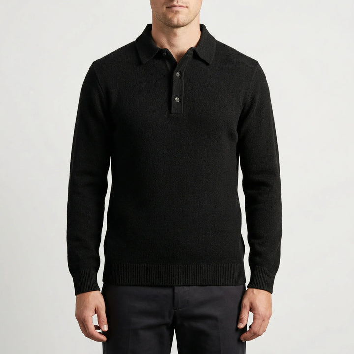 Klassivo - Fine-Knit Long Sleeve Polo Sweater