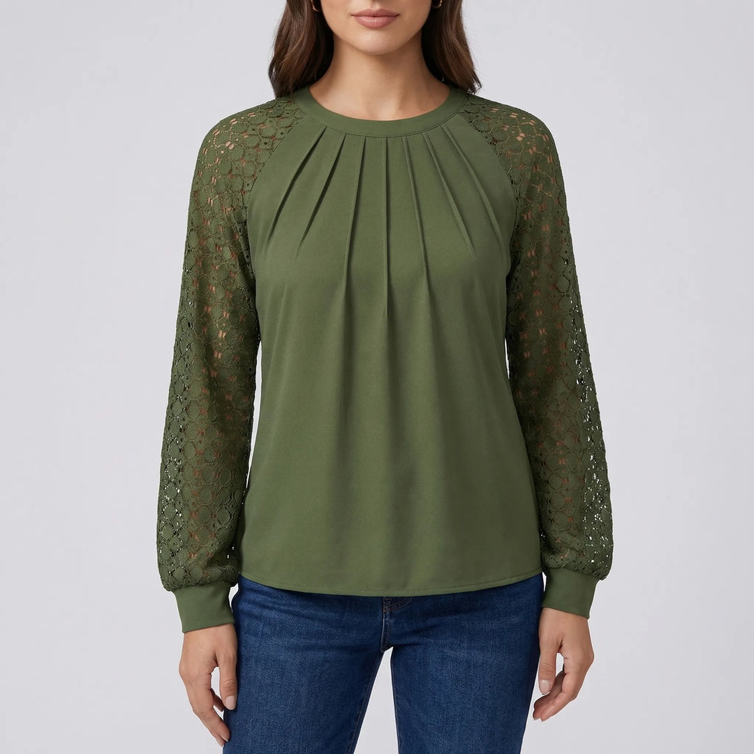 Lacevera - Long-Sleeve Blouse With Lace Sleeves