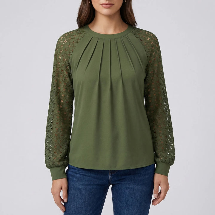 Lacevera - Long-Sleeve Blouse With Lace Sleeves