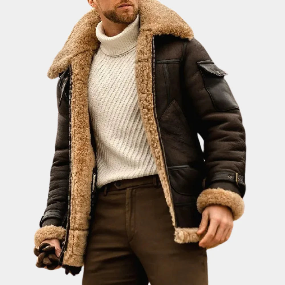 Modig Pilot Stil - Läder Vinterjacka för Män