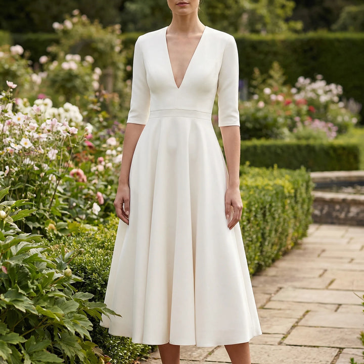 Luminae - Deep V-Neck Midi Dress For Women