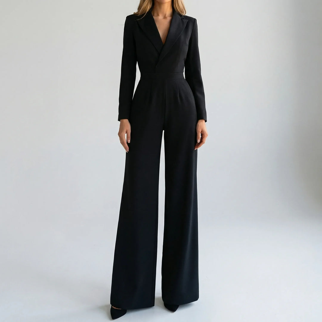 Luxivon - Wide-Leg Long-Sleeve Tailored Jumpsuit