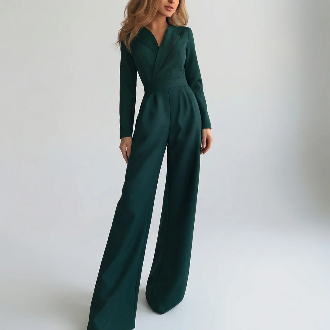 Luxivon - Wide-Leg Long-Sleeve Tailored Jumpsuit