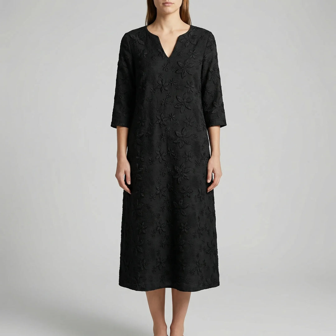 Midella - Floral Midi Dress With V-Neckline