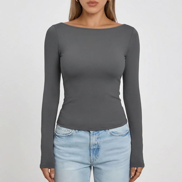 Navella - Fitted Boat Neck Long Sleeve Top