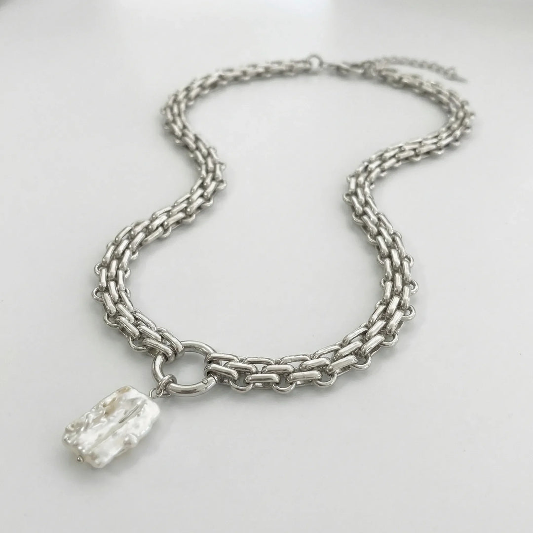 Pearlova - Baroque Pearl Pendant Chain Necklace