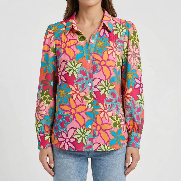 Petalia - Long-Sleeve Floral Button-Front Shirt