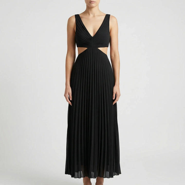 Plissara - Sleeveless Pleated Maxi Dress With Cutout Waist