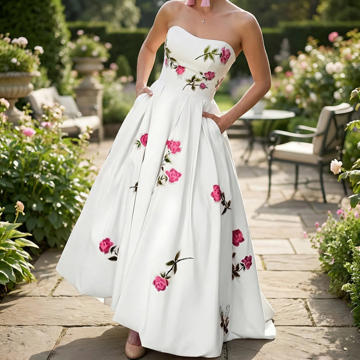 Rosavent - Strapless Floral A-Line Maxi Dress