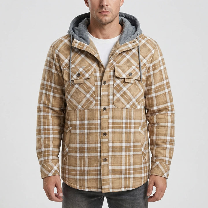 Ruggorn - Hooded Plaid Button-Down Shirt Jacket