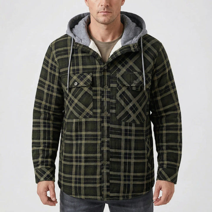 Ruggorn - Hooded Plaid Button-Down Shirt Jacket