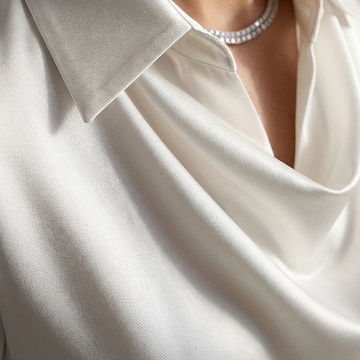 Satinova - Draped Cowl Collar Long Sleeve Blouse