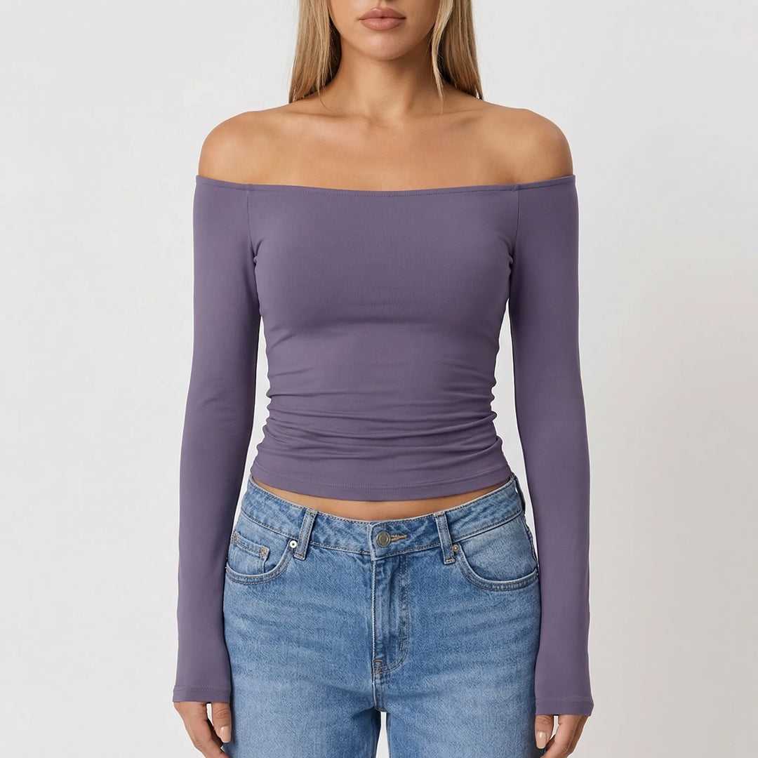 Shoulvera - Off-The-Shoulder Long Sleeve Crop Top