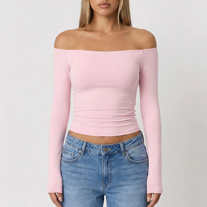 Shoulvera - Off-The-Shoulder Long Sleeve Crop Top