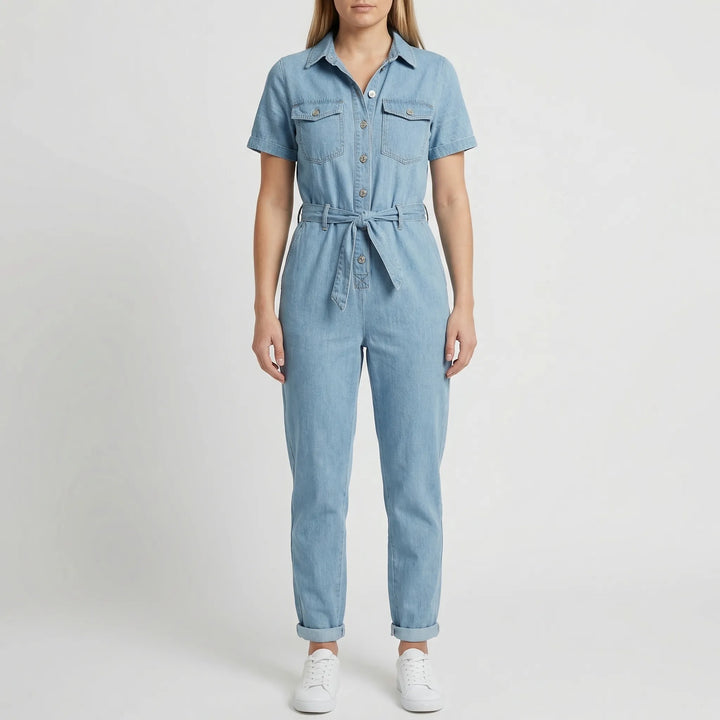 Slymara - Short Sleeve Button-Front Women's Jumpsuit