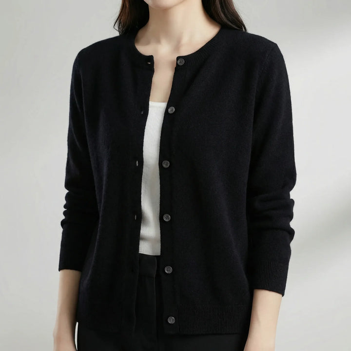 Softera - Button-Front O-Neck Women's Cardigan