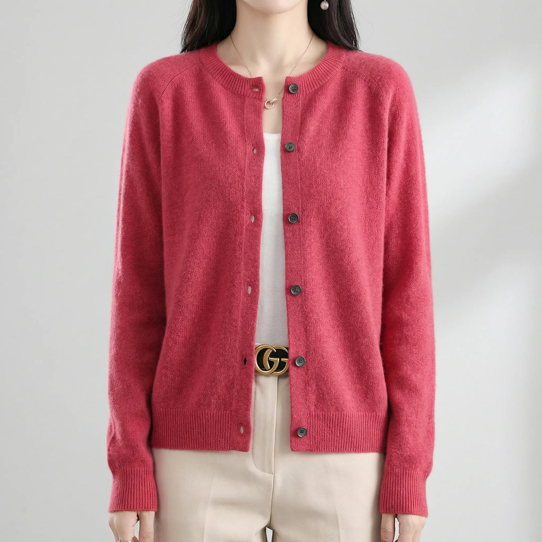Softera - Button-Front O-Neck Women's Cardigan
